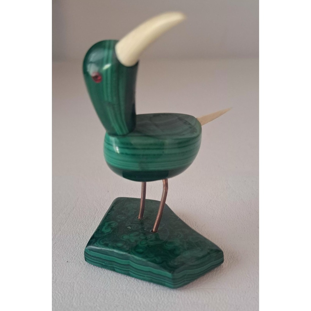 Vintage Green Malachite Carved Figural Bird 2"1/2
